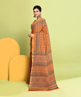 Mustard Geometric Pure Ajrakh Handblock Printed Sico Chanderi Saree